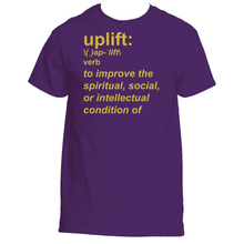 Royal Purple "uplift" definition men's short sleeve t-shirt - gold text