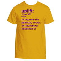 Old Gold "uplift" definition men's short sleeve t-shirt - purple text
