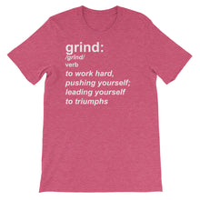 "grind" definition unisex short sleeve t-shirt - white text