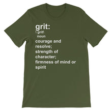 "grit" definition unisex short sleeve t-shirt - white text