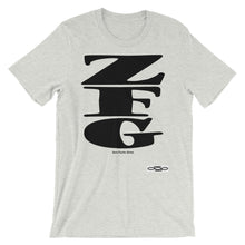 "ZFG" unisex short sleeve t-shirt - black text