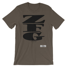 "ZFG" unisex short sleeve t-shirt - black text